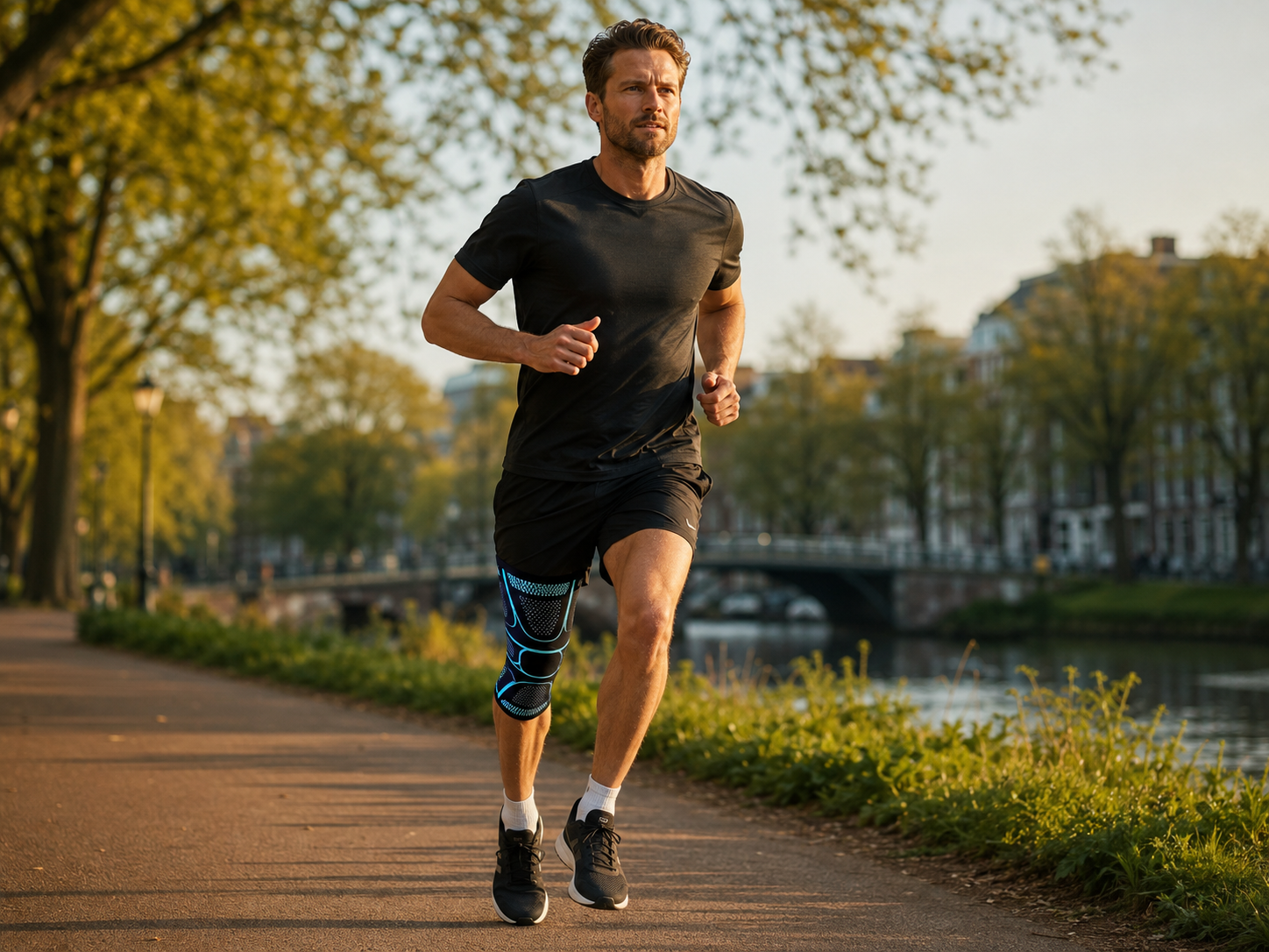 FlexiBeen sportkniebanden gedragen door een atleet tijdens training